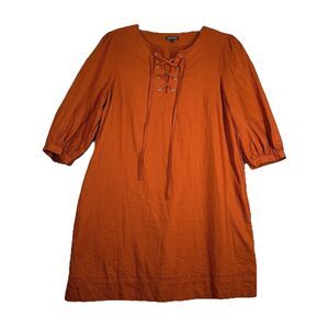 Who What Wear Dress Womens Medium Brunt Orange Linen Blend Bohemian Peasant‎
